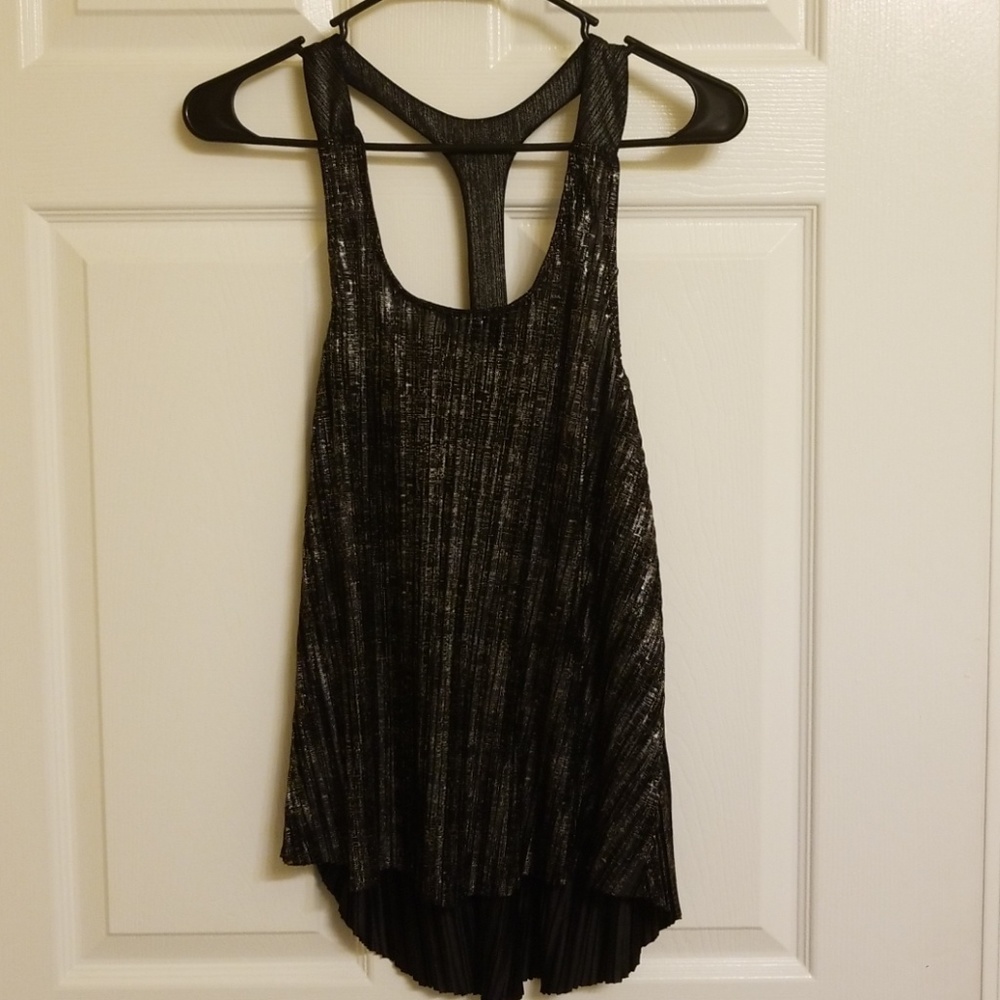 Metallic black and silver T back tank with bow